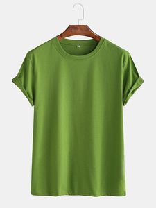 เสื้อยืดผู้ชายสีเขียวล้วน แขนสั้น คอกลม ผ้าถัก สวมใส่สบายๆ ทุกวัน - Product Image 3