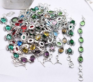 Wholesale Bulk Lot Oval Cut <b>Gemstone</b> <b>Bracelets</b> Sterling Silver Plated Jewelry - Product Image 4