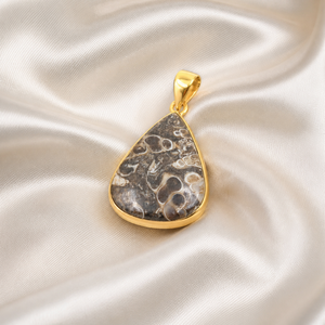 Pendentif en pierre précieuse Turritella naturelle, argent 925 plaqué or rose et or jaune, fait main, bijou en forme de larme, cadeau pour elle - Product Image 3