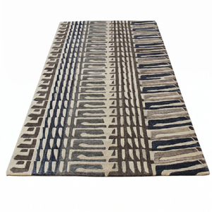 DECORDEC Tapis en laine fait main géométrique rectangulaire noir et gris, antidérapant, écologique, à poils moyens, motif halo médaillon, pour salon moderne - Product Image 2
