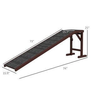 Rampa para Mascotas de Madera Maciza para Cama, 74 x 16 x 25 Pulgadas, Marrón, Escaleras para Perros con Alfombra Antideslizante, Accesorio de Plataforma para Sala de Estar - Product Image 3