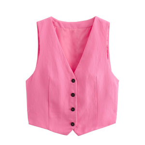 Chalecos y Chaquetas de Mujer con Cuello de Solapa, Botones Blancos en la Espalda, Cordones y Tejido, Estilo Casual y a la Moda - Product Image 3