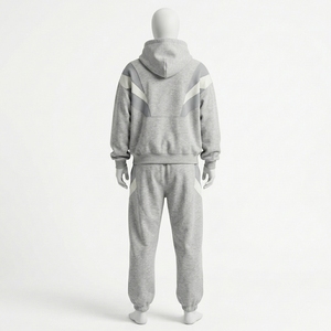 Ensemble de survêtement brodé uni, comprenant un sweat à capuche et un pantalon de jogging coupe large, en molleton épais, à épaules tombantes et coupe courte - Product Image 2