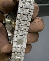 Jam Tangan Mewah Unisex Stainless Steel Full Diamond Iced 42mm Case Kristal Safir Analog Mekanik Alarm Kualitas Tinggi