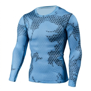 B2B Factory Supply High Collar Quick Dry Spandex/Polyester Anti-Bacterial Mens <b>Compression</b> <b>Shirt</b> Long Sleeve Rashguard Front - Product Image 1