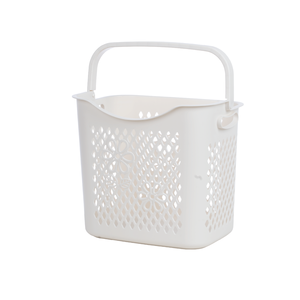 Panier de rangement rectangulaire en plastique avec poignée et découpes florales pour organiser les articles divers - Product Image 2