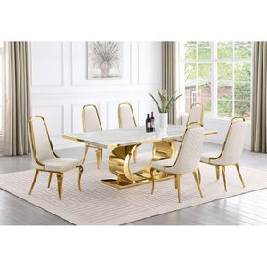 Modern Rectangle Stone Top <b>Dining</b> <b>Table</b> Gold Metal Legs Waterproof Durable Eco-Friendly 6 Seater Stable Structure Home Furniture - Product Image 2