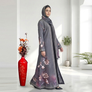 Women's Rotex Spun Poly Slub <b>Printed</b> Abaya With Matching Hijab Muslim Modest Wear Dubai Kaftan <b>Islamic</b> Dress - Product Image 1