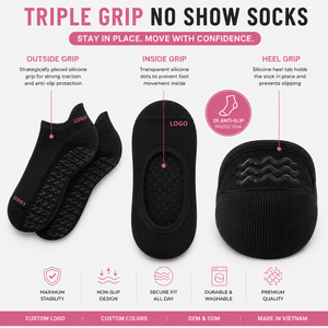 Custom Logo Triple <b>Grip</b> No Show <b>Socks</b> Anti Slip Pilates Yoga <b>Socks</b> With Silicone Heel Tab Daily casual wear Wholesale Studio - Product Image 1