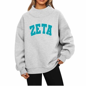 ODM Women <b>Mock</b> <b>Neck</b> Sweatshirt Premium Chenille Zeta Embroidery Greek Letter Cotton Blend Fleece Crew <b>Neck</b> Pullover - Product Image 1