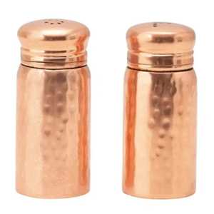 Hammered Copper <b>Salt</b> and Pepper Shakers Set Metallic Rose Gold Finish Cylindrical Condiment Spice Dispenser Tableware - Product Image 1