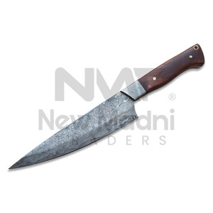 Cuchillo de cocina de acero de Damasco con hoja de punta caída y mango de madera, hecho a mano con borde biselado, cuchillos de chef en oferta a bajo precio - Product Image 1