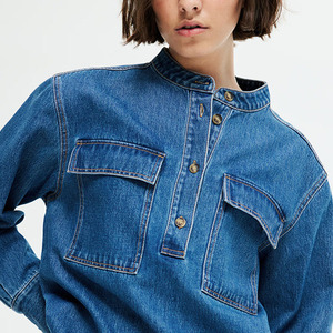 New Design Vintage Summer Female Blue Denim Women Shirts Cotton Long Sleeve Button Lapel Casual Regular Fit <b>Top</b> - Product Image 4