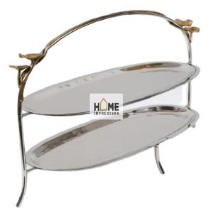 Bandejas de Metal decorativas de 2 niveles de diseño elegante, venta al por mayor, bandejas de mesa de comedor para el hogar, bandeja de Metal con flor de cerezo a la venta - Product Image 1