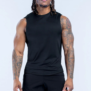Custom Logo Black Bodybuilding <b>Men's</b> Tank <b>Top</b> Polyester Lightweight Stretch Fabric Gym & Running <b>Compression</b> Tank <b>Top</b> For <b>Men</b> - Product Image 1