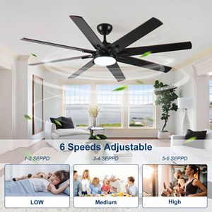 72-Inch <b>Black</b> Modern Indoor/Outdoor <b>Ceiling</b> <b>Fan</b> with 6 Spe Lights and Remote for Kitchen Living Room Patio - Product Image 1