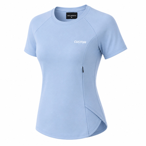 T-shirt de sport personnalisé pour femme, coupe ajustée, col rond, manches courtes, séchage rapide, respirant, écologique, compression, pour la course à pied, la gym, le yoga - Product Image 1