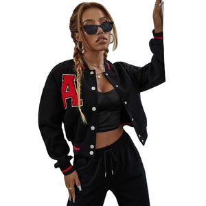 2025 nueva llegada chaqueta Varsity para mujer de MEGA EMPIRE manga de lana negra transpirable estampado impermeable a prueba de viento - Product Image 1