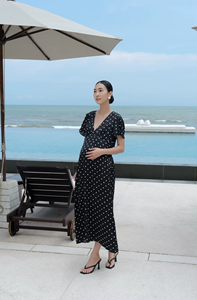 Casual Loose Waist Minimalist V- Neck Regular Sleeve Silk Blend Striped Summer Midi 160gsm Front Dresses - Product Image 4