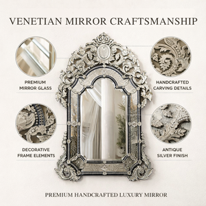 Espejo Decorativo de Pared Estilo Veneciano de Lujo |   Espejo Antiguo con Marco Tallado de Estilo Barroco |   Espejo Decorativo Vintage para Sala de Estar o Entrada - Product Image 5