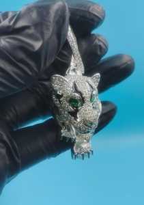 จี้รูปหน้าเสือ เงินแท้ 925 จี้ฮิปฮอป เครื่องประดับสำหรับคนรักสัตว์ จี้แบบฝังเพชร จี้แร็ปเปอร์ จี้แบบ Busting Jewelry - Product Image 2