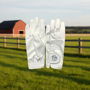 Guantes de Equitación Blancos Personalizados para Salto Ecuestre, con Malla de Ventilación en la Parte Posterior, Palma de Cuero Sintético, Agarre Antideslizante y Transpirables - Product Image 3