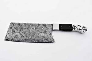 Couteau de cuisine artisanal en acier Damas, couteau à hacher avec manche en résine, outil culinaire - Product Image 4