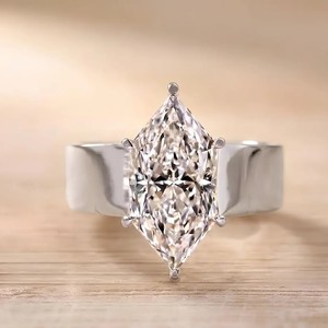 Bague solitaire en or massif 10K 14K 18K, couleur DEF, clarté VS VVS, design hollandais antique, diamant de laboratoire taille marquise certifié IGI - Product Image 1
