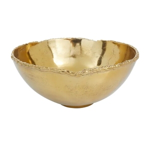 Corbeille à fruits en métal texturé doré, bord brut, décorative, ronde, pour centre de table, bol de rangement, récipient pour hôtel - Product Image 1