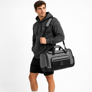 Grey Black Custom Gym <b>Duffel</b> <b>Bag</b> Multi Pocket Travel Holdall Water Resistant Lightweight Polyester Adjustable Shoulder Strap <b>Bag</b> - Product Image 6