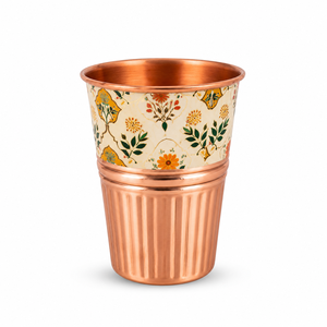 Vaso de Agua de Cobre Puro Hecho a Mano, Vaso de Cobre con Diseño Impreso, Taza Ayurvédica para Beber, Vajilla Floral para Cocina, Venta al por Mayor, 300 ml - Product Image 1