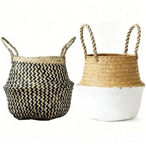 Paniers de rangement en jonc de mer tressé naturel et coloré, faits à la main, vente en gros à prix abordable, organisateur écologique pliable pour l'organisation de la maison - Product Image 1