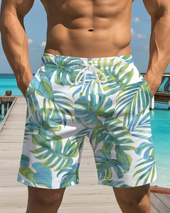 Men's Tropical Leaf Print Board Shorts Eco-Friendly Breathable Quick Dry Elastic Waist Casual Swim Trunks for Beach Summer - Product Image 6