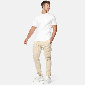 Wholesale Men's Beige Straight Lightweight Cargo Pants Canvas Material Multiple Pockets Elastic Waist Casual Style Winter Wear - Product Image 4