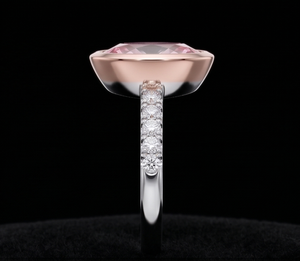 Fancy Pink Oval Lab Grown Diamond Bezel <b>Set</b> Diamond Pave Band Women Wedding Promise <b>Ring</b> Perfect For Gift propose Party - Product Image 3
