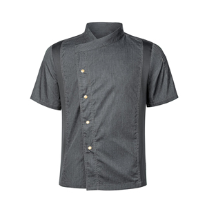 เสื้อแจ็คเก็ตผ้าโพลีเอสเตอร์คอตตอนแบบฝรั่งเศสสั่งทำพิเศษสำหรับบุรุษและสตรี แขนสั้น สำหรับครัว ร้านอาหาร คาเฟ่ ชุดยูนิฟอร์มเชฟ - Product Image 1