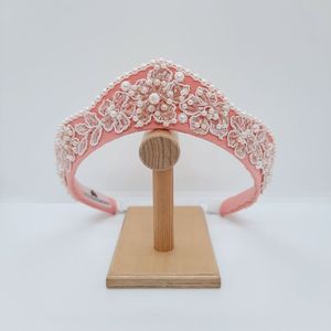 Gold Lace Pearl Satin Padded Headband Women Wedding Party Wear Hair Accessory Handcrafted Bridal Crown Broad <b>Alice</b> <b>Band</b> Hairband - Product Image 5