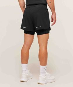 Shorts de sport athlétiques double couche pour homme, personnalisés, avec doublure intérieure de compression, cordon de serrage élastique à la taille et poche. - Product Image 3