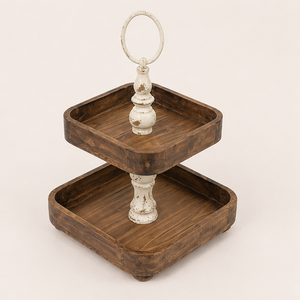 2 Tier Wooden <b>Cake</b> <b>Stand</b> Farmhouse Tiered Tray for Dessert Display Cupcake Tower & Wedding Centerpiece Home Decor - Product Image 2
