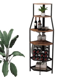 <b>Modern</b> Corner Wine Rack With 10-19 Bottle Storage And Glass Holder Solid Wood And Iron Frame Display <b>Shelf</b> For Home Furniture - Product Image 2