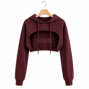 HMR Sorority Sisterhood Sweat à capuche court bordeaux à manches longues avec découpe, couleur unie, pour l'automne - Product Image 5