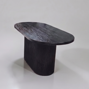 Table à manger ovale moderne en bois massif, table sur piétement cannelé, mobilier minimaliste Japandi pour la maison et les restaurants - Product Image 2