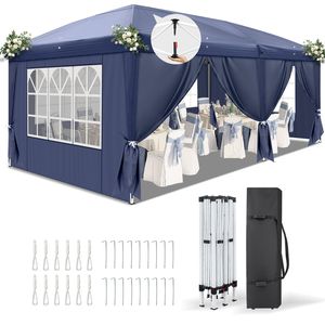 Tenda a baldacchino istantanea blu 3x6m con 6 pannelli laterali, 2 porte, 4 finestre in rete, telaio in acciaio verniciato a polvere 28/22mm, singolo 10x20mm - Product Image 2