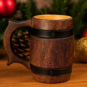 Chope à bière viking artisanale en bois avec anse en fer, style rustique médiéval, cadeau pour garçons d'honneur, vaisselle de la Renaissance - Product Image 6