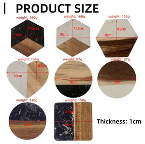 Sous-verres ronds en bois pour la maison et le bureau, en arbre d'acacia et marbre, pour la décoration de table - Product Image 6