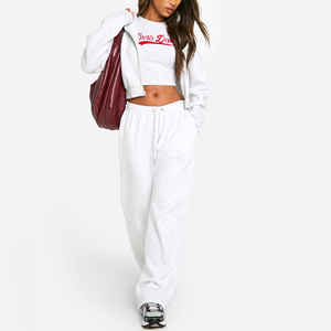 Custom Women's Winter Solid Hooded Cargo Tracksuit Set High Neck Crop Top and Joggers 2 Piece <b>Matching</b> Pockets Casual Outfit - Product Image 1