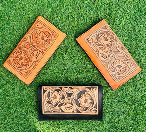 กระเป๋าสตางค์ผู้หญิงหนังวัวแท้ลายดอกไม้ทำด้วยมือกระเป๋าสตางค์ผู้หญิงสไตล์ตะวันตกแกะสลักด้วยมือล่าสุด - Product Image 3