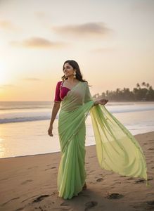 Bordure de sari moderne en faux georgette avec broderie artisanale pour fêtes, mariages, Diwali et bals de promo - Product Image 3