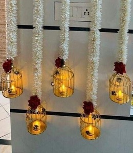 Guirlande suspendue classique indienne en métal, motif floral blanc, porte-bougie chauffe-plat, lanterne artisanale, décoration lumineuse pour bureau - Product Image 3