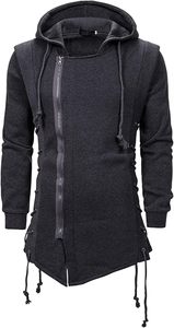 Custom Logo Mens Long Sleeve <b>Gothic</b> Asymmetric Side Zip Hoodie Longline Lace Up Robe Sweatshirt <b>Jacket</b> Manufacturer Low MOQ - Product Image 4